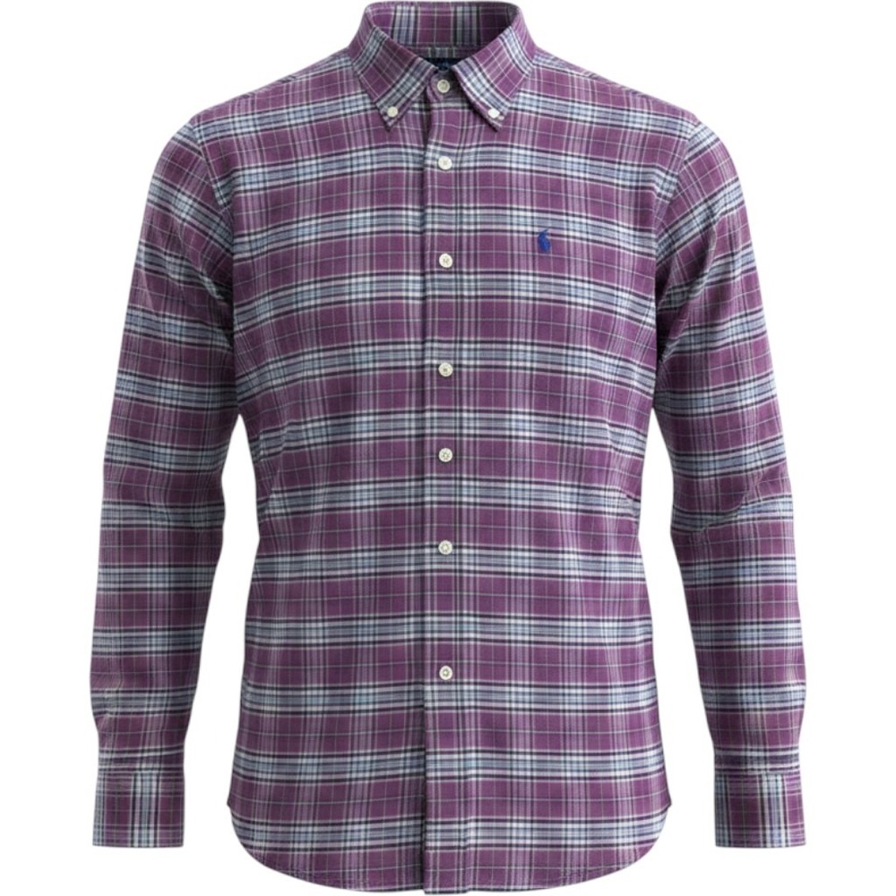 IZOD Plaid Button Down Shirt Mens XL Purple Long Sleeve Cotton Blend Pocket
